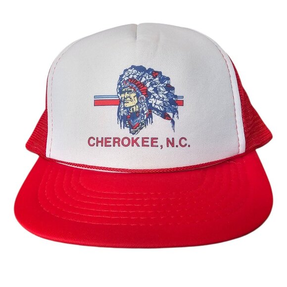 VTG Cherokee North Carolina Red Foam Mesh Trucker Rope Hat Snapback Cap 80s 90s - Picture 1 of 10
